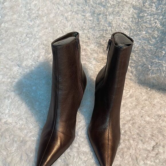 Paraphrase leather metallic Bronze ankle boots pointed toe side zipper SZ9M - Picture 2 of 9